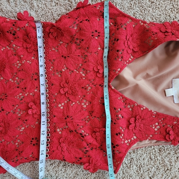 FLORAL Appliqué Lace Floral Dress Michael Kors Size 6 Red and Beige - Picture 6 of 8